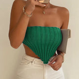 Fongt Strapless Knit Sling Irregular Sleeveless Shoulder Tight Thin Knit Top Sweater-Outfit