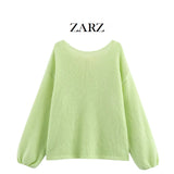 Fongt Homemade New Women's Classic Oceanic Back Buttered Knitted Shirt