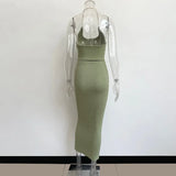 Rib Knitting Women Dress Sets 2021 Summer New Arrivals Ladies Halter-Style Short Top And Long Skirt Solid Two Piece