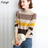 High Collar Sweater Women's New Women's Wear In 2023 Striped Knitted Bottomed Shirt Sweater Women Oversized