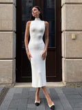 Fongt Temperament Elegant Tight Mid-Dress Lady High-Neckless Sleeveless Ass Sexy 2024 Summer