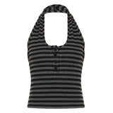 Fongt Wind Street Personality Hottie Striped Small Vest Three-Grained U-Neck Hanging Neck Knitting Top Casual Women's Clothing