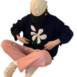 Fongt Literary Wind Flower Jacquard Soft Waxy Sweater Female 2024 New Autumn And Winter Loose Versatile Sweater Jacket Tide-Outfit