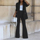 Fongt New Solid Color Casual Suit Wide Leg Pants Suit Two Sets