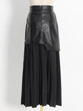Fongt Elegant Temperament Wind 2025 Spring New Pu Skin Spliced 100 Folded High Waist In The Long Bag Hip Half-Dressed