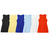Fongt Summer New Women's Linen Fluffy Round Neckless Short Dress
