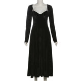 Black Velvet Cardigan Sleeve Strappy A-line Midi Dress-Outfit