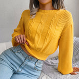 Wind Shooting Autumn And Winter Leisure Lantern Sleeves Waist Knitted Sweater Women's