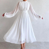 Fongt 2023 Autumn New Solid Color Fashion Gauze Stitching Temperament Elegant Dress-Outfit