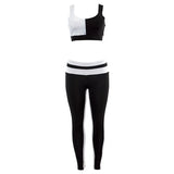 two-piece suit Black and white Patchwork Fitness suit Female Side stripe Leggings and tops suit Femme