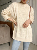 New 2022 Oversized Knitted Lantern Sleeve Solid Wild Minimalist Winter Spring Women Pullovers Sweater Knitwear