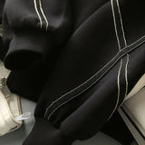 Fongt Sense Cross Strip Long Sleeve Jacket Standing Collar Baseball Uniform Women's Fall 2024 New Space Cotton Black Coat-Outfit