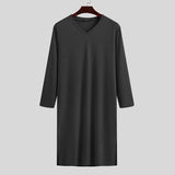 Robes Sleepwear Solid Color Long Sleeve Homewear Comfortable Leisure V Neck Loose Soft Nightgown Men Bathrobes S-3XL