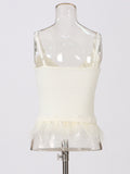 Fongt Temperament Sexy Blouse 2025 Autumn/Winter New V-Neck Splicing Knitted Feathers Slimming Sling Vest Female Tide
