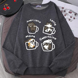 Coffee Cute Kitten Print Oversized Sweatshirt-Outfit