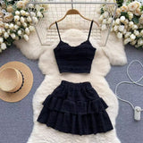Fongt White Sling With Breast Vest Body Bm Half-Dress Short Skirt Two Sets With Short Top Summer