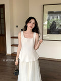 Fongt Xixi 2025 Summer New Korean Version Of The Temperament Lotus Leaf Side Simple Sleeveless Vest Women's Top 82359