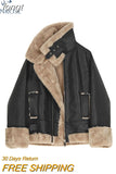 Faux Fur Coat Women Leather Jacket Autumn Winter Warm Plush Thick Outerwear Ladies Wool Fur Collar Zipper Basic