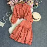 Pure Lace Long Sleeves + Half Skirt Suit-Outfit