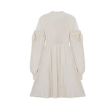 Winter New Half-Collar Mid-Length Knitted Dress Women Solid Sexy Mesh Stitching Off-Shoulder Long Sleeve Bow Dress