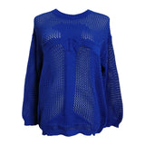 Fongt Smock Hollow Out Long Sleeve Knit Sweater Female Pure Color Versatile Loose Lazy Lazy Wind Sweater-Outfit
