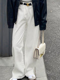 Fongt Waist And White Jeans Female Autumn Temperament Slim Loose Thin Trousers Straight Broad Leg Trousers