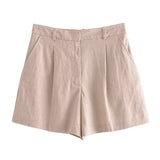 Fongt 2023 Summer V-Neck Solid Color Single Breasted Vest High Waist Wide-Leg Pants Shorts Set 9ZS2251-Outfit