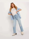 Direct Fashion Women High Waist Casual Straight Tube Hole Loose Nine Minutes Jeans Wish-Outfit