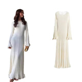Fongt Women's Explosive Folding Wave Side Show-Back Long-Sleeved Dress