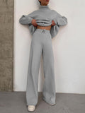 Fongt New Long-Sleeved Broad Leg Trousers Fashion Set Loose High-Collar Leisure Two Sets