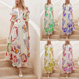 Fongt 2025 New Women's Beach Dress Body Swings Four-Sided Bullet-Printed Long