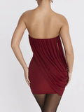 Burgundy Strapless Draped Mini Dress-Outfit