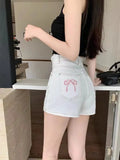 Bow Embroidery Denim Shorts-Outfit