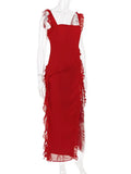 Red Ruffle Split Maxi Dress-Outfit
