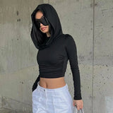Wrinkled Hooded Tight Long-Sleeved T-Shirt 2023 Summer New Waste Dune Style Leisure Jacket-Outfit