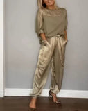 Fongt Fashion Lady Smooth Sleeve Half-Sleeveed Trompack Two-Piece Set