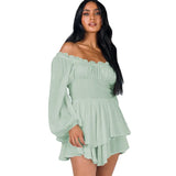 Summer Pleated Off-neck Long Sleeve Casual