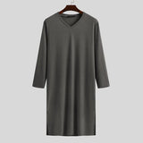 Robes Sleepwear Solid Color Long Sleeve Homewear Comfortable Leisure V Neck Loose Soft Nightgown Men Bathrobes S-3XL
