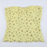 Fongt Cloth Forget French Pastoral Small Broken Flower Folded Bra Type Shoulder Boobs Boobs Design Style Wrapped Bra Blouse