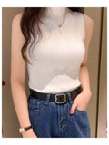New Half-High Collar Sleeveless Lady's Knitted Bottomed Sweater Is Slim And Shows The Trend Of Women's Vest Pullover.-Outfit