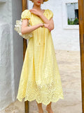 Fongt New Holiday Dress Women's Short-Sleeved Seaside Beach Dress European Women's Loose Mid-Long Dress