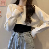 Fongt Knitted Jersey Women's Spring And Autumn 2023 New High-Waist Half-Sleeved Laziness Sweater