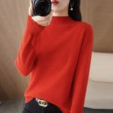 Fongt 2024 Autumn / Winter New Women's Korean Version Slim Half High Collar Short Solid Color Bottom Sweater-Outfit