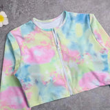 Fongt New Tie-Dye Multi-Color Print Long Sleeve Split Bikini