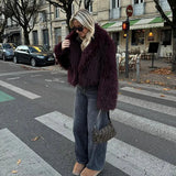 Teddy Burgundy Faux Fur Coat-Outfit