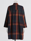 Urban Casual Top 2025 Summer Fashion Collar Long Sleeves Loose Check Print Irregular Shirt Coat