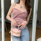 Fongt Sense Of A Small Color Stripe Small Sling Vest Women In The Summer 2023 Short Sexy Knitting Blouse