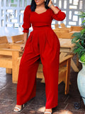 Fongt Women's Winter Long Sleeves Loose Broad-Legged Straight-Tight Large-Size African Jumpsuit