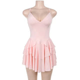 Open Back Strap Ruffled Layered Mini Dress-Outfit