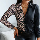 Women Turn Down Collar Print Blouse Casual Female Long Sleeve Slim Top Shirts Autumn Pullover Office Lady Blouse